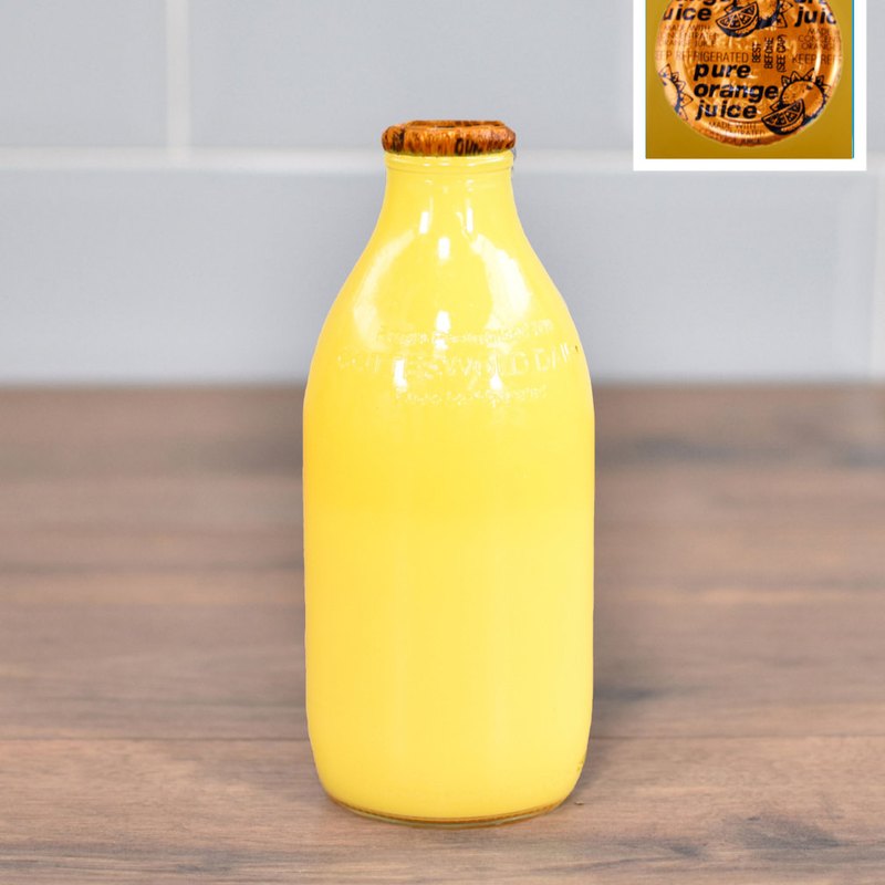 Cotteswold Dairy orange juice, 1 pint glass bottle